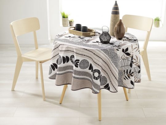 Nappe ronde anti tâche Taupe fleurie